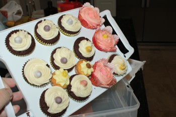 DEEP TRAY AT A STEEP ANGLE WITH CAKES INTACT