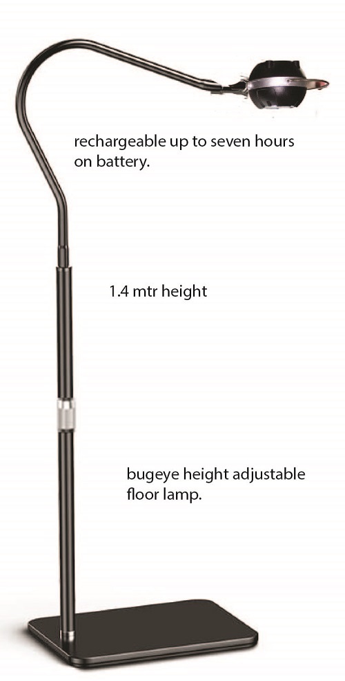 BUGEYE DAYLIGHT HIGH DEFINITION RECHARGEABLE  HEIGHT ADJUSTABLE FLOOR LAMP WITH CLAMP