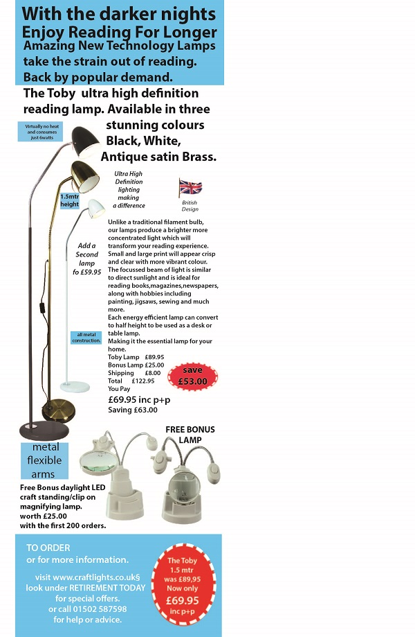 RETIREMENT TODAY MAGAZINE OFFER WITH BONUS FREE LED DAYLIGHT MAGIFYING BATTERY OPERATED LAMP POST FREE